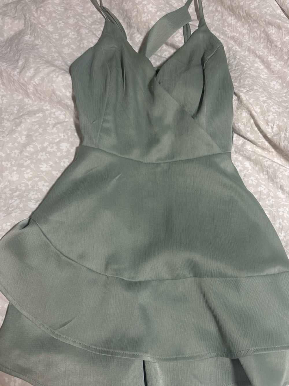 Sage Green Tiered Spaghetti Strap romper